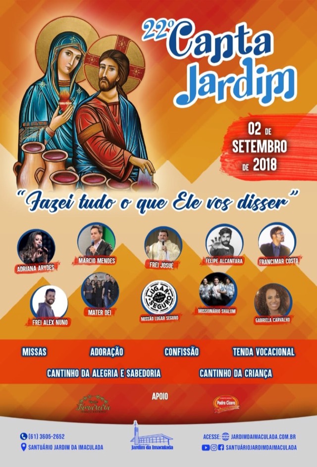 Em 02 de setembro, acontecerá a 22ª Edição do Canta Jardim, no Convento-Santuário Jardim da Imaculada