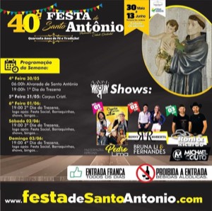 De 30 maio a 13 de junho, celebra-se a 40ª Trezena do padroeiro na Paróquia Santo Antônio de Pádua, na Cidade Ocidental